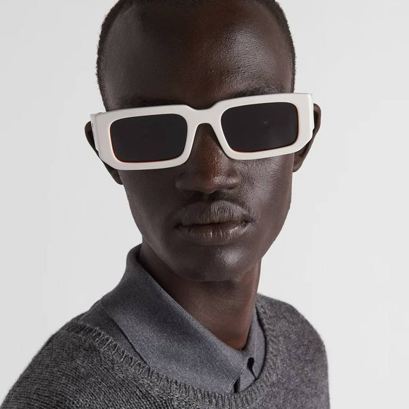 NEW Prada PR06YS 17M5S0 Talc Orange Dark Grey Rectangle Unisex Sunglasses - Picture 10 of 11